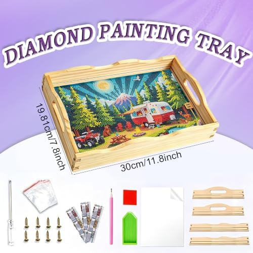 Camping Diamond Art Tray Wooden Serving Tray with Handles Decor 7.8×11.8 in - Image 2