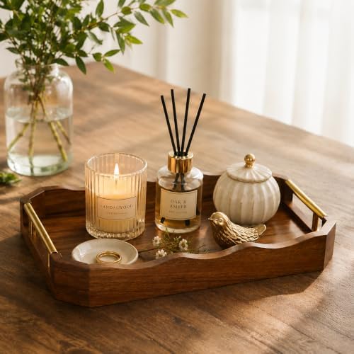 Walnut Wood Serving Tray with Handles, Decorative Coffee Table Tray for Tea, Coffee, Fruit, Snacks, Ottoman and Living Room - Image 6