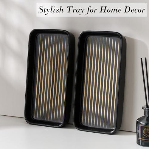 Bathroom Vanity Tray for Countertop,2PC Rectangle Striped Tray,Decorative Bathroom Organizer for Scrubber, Lotion Bottles, Perfume, Jewelry, Candle, Key Trinket Ring(Small,Black) - Image 5