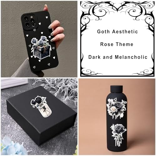 Dark Aesthetic Stickers 80 Pcs, Black Rose Stickers Goth Style Scrapbook Supplies, Water Bottle Vinyl Waterproof Sticker for Bullet Journal Laptop Skateboard Computer Guitar - Image 2