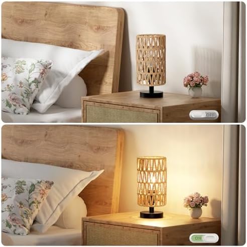 Table Lamps Set of 2 (Rattan Rope Shade - Black Base, 9" Inline Control) - Image 4