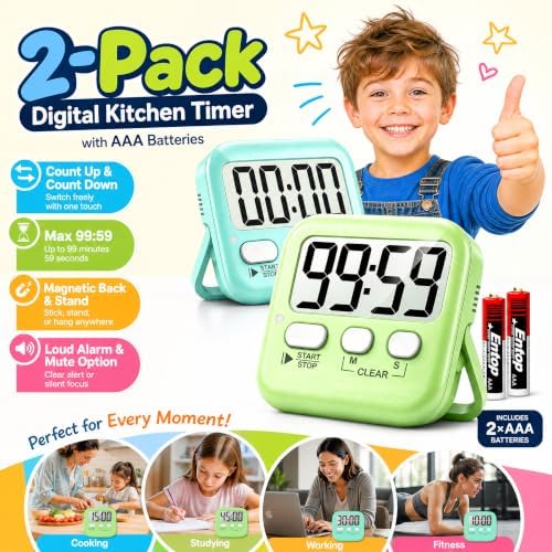 Antonki 2 Pack Digital Timer for Kids Classroom Kitchen Timers for Cooking - Image 2