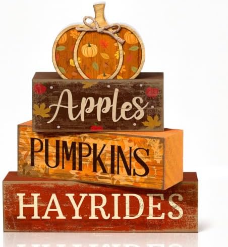 Moucuny 4 Pcs Fall Table Decoration for Home, Wooden Pumpkins Harvest Decor by Moucuny