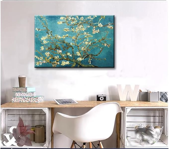 msspart Almond Blossom Tree by Vincent Van Gogh Oil Paintings Reproduction, Giclee Canvas Prints Wall Art for Bedroom Bathroom Home Decorations 32"x48"
