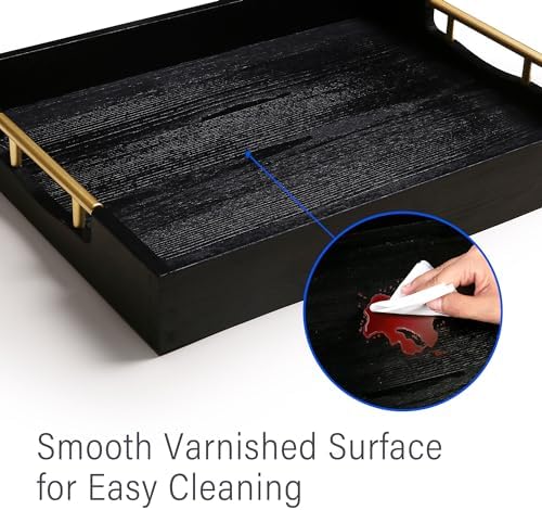 LotFancy 17x13 Inch Wood Serving Tray with Metal Handles, Black - Image 5
