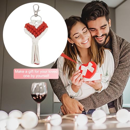 INFUNLY 6 Sets Macrame Heart Keychain Kits Boho Macrame Key Chain Kit DIY Small Macrame Keychain Kits with Tassels Instruction for Bag Charms Car Key Purse Wallet Phone Wedding Gift - Image 6