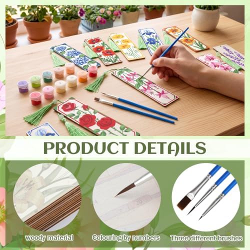 Kosiz 12 Pcs Flower Paint by Number Kit for Adult Floral Wood Bookmark - Image 4