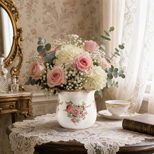 Ceramic-Planters-for-Indoor-Plants with Saucer, 6 inch Vintage Ice Crackle Glaze Plant Pots with Drainage Holes, Decorative Flower Pots for Outdoor Garden Home Decor, Tuscan Pot for Plant - Image 3