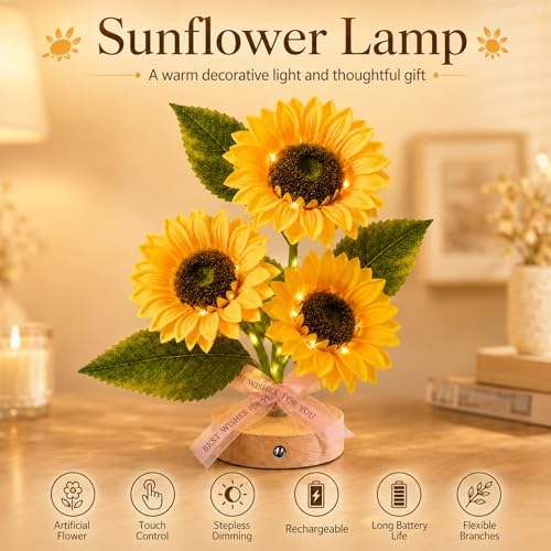 Flower Table Lamps, Rechargeable Touch Dimming Sunflower Night Light, LED Artificial Flower Lamp, Table Centerpieces for Birthday Holiday Party Wedding Room Decoration - Image 7