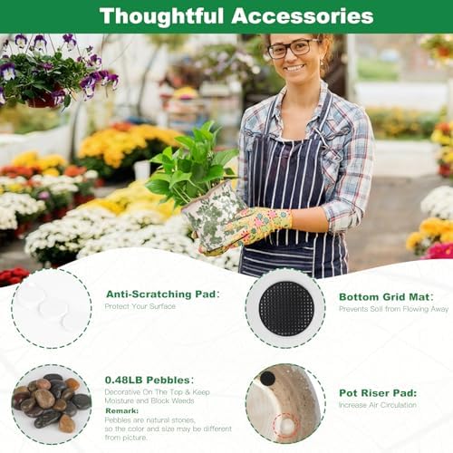 Ceramic-Planters-for-Indoor-Plants with Saucer, 6 inch Vintage Ice Crack Glaze Plant Pots with Drainage Holes, Decorative Flower Pots for Outdoor Garden Home Decor, Tuscan Pot for Plant - Image 6