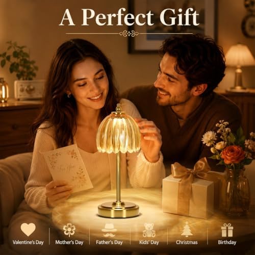 NewAoNaSen Glass Tulip Table Lamp, Cordless Rechargeable Table Light -Amber - Image 7