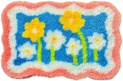 MeoobkCraft Latch Hook Kits for Adults Beginners, Pre-Printed Floral Latch Hook Rug Kit, Aesthetic Wavy Border Flower DIY Rug Craft Kit for Home Decor 20.47 x 14.96 in by MeoobkCraft