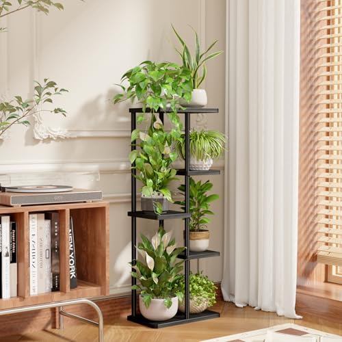 Bamworld Plant Stand 5 Tier Corner Metal Shelf Black - Image 4