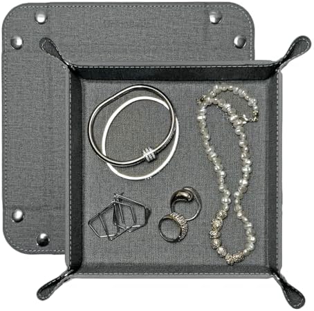 UnionBasic Small Valet Tray, Jewelry Tray for Rings Watches Earrings, Entryway Catchall Caddy for Coins Keys Change, Nightstand Bedside Valet Holder, Trays for Electronic Gadgets, Barry Grey by UnionBasic