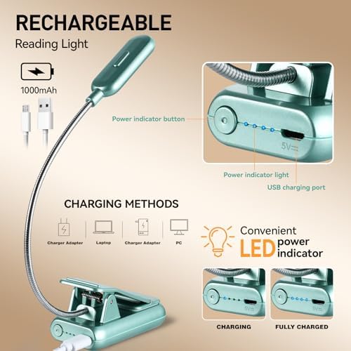 VAVOFO Rechargeable Reading Light, Clip on Book Light for Reading in Bed - Image 4