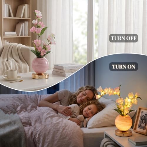 Pink Bellflower Flower Lamp, Rechargeable Cordless LED Floral Table Lamp - Image 3