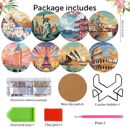 NEGEKFKX 8 Pcs Famous Buildings Diamond Art Painting Coasters Kits ﻿ ﻿ - Image 4