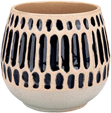 Ceramic Planter 5 Inch Succulent Flower Pot with Blue Stripe by Chonsun