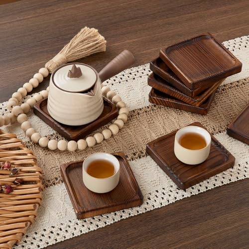 Acacia Wood Coasters for Drink-Drink Coasters Set of 8 | Coffee Table Decor - Image 4