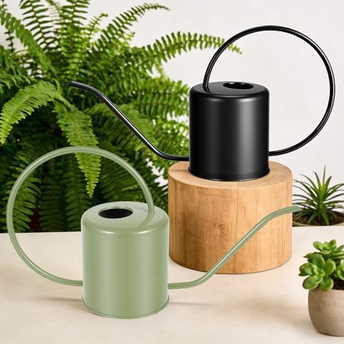 Plant Watering Can, 50 oz / 1500 ml Stainless Steel Metal - Modern Decorative with Long Spout for Indoor Potted Plants, Bonsai, Garden Flowers, Black - Image 2
