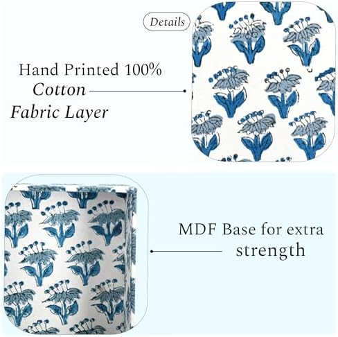 CPC Apatite Blue Block Print Cotton Desk Organizer Sticky Note Holder - Image 2