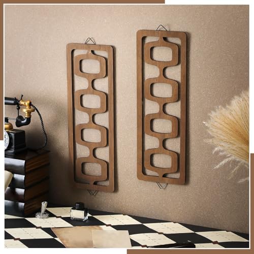CroBlissful 2pcs Mid Century Modern Wall Art Geometric Wall Decor, Brown - Image 3