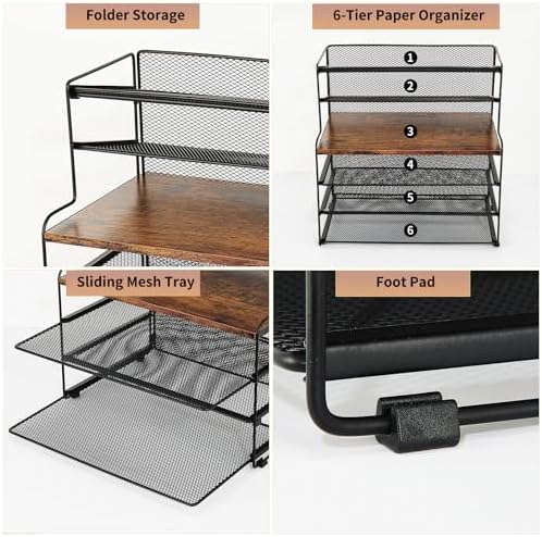 OPNICE Desk Organizer, 6-Tier Paper Organizer Letter Tray, Brown Wood - Image 5