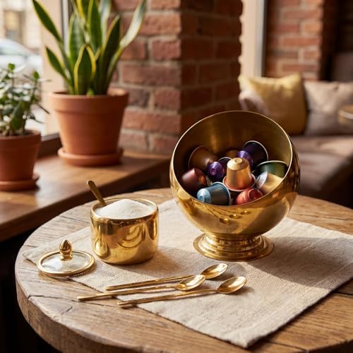 Gold Stainless Steel Coffee Bar Set include Coffee Pod Holder Bowl and Sugar Container 4 pcs Espresso Spoons Espresso Bar Station Organizer Accessories for Countertop Home - Image 4