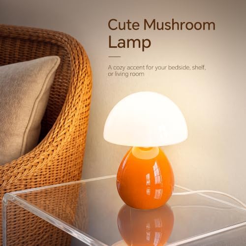 Dawnwake Mushroom Lamp Table Lamp for Bedroom-Small Desk Table Lamps,Orange - Image 2