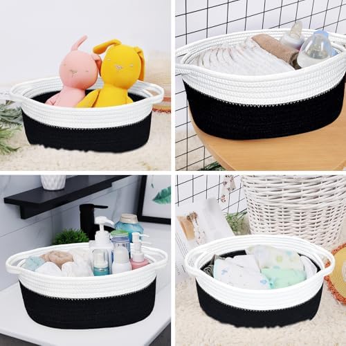 ABenkle Small Basket with Handles, Boho Decorative Rope Woven Dog Cat Toy Storage Bin Shelf Storage Organizer, Easter Christmas Gift Basket, 12"x8"x5" - Image 3