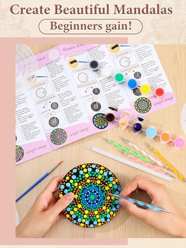 Beeplove Relaxing Crafts for Adults - Gifts for Women Mom Daughter Sister Friend Co-Worker, Beginner Friendly Mandala Rock Painting Kit with Stencils Dotting Tools - Image 4