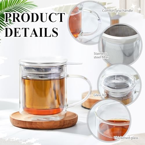 Rtteri 2 Pack Glass Tea Infuser Cup with Lid, 8 oz Insulated Tea Mug - Image 4