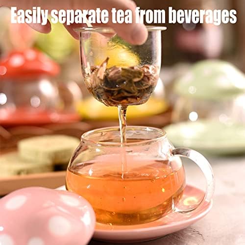 Mushroom Cup Cute Glass Tea Cup with Infuser and Lid Kawaii Mushroom Mug Set Coffee Teapot with Ceramic Coasters 11oz (Blue) - Image 3
