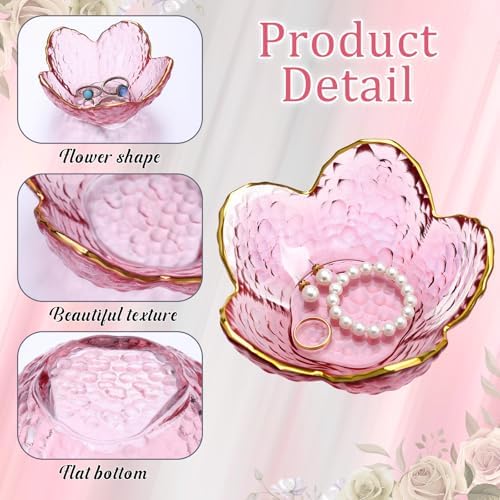 Quelay 8 Set Pink Flower Ring Dish Jewelry Tray with Box Greeting Card - Image 3