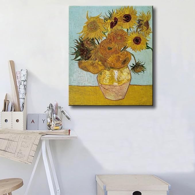 Sunflower Canvas Prints Wall Art by Vincent Van Gogh Oil Paintings Reproduction Modern Framed Floral Giclee Flowers Pictures Artwork for Bedroom Home Office Decor