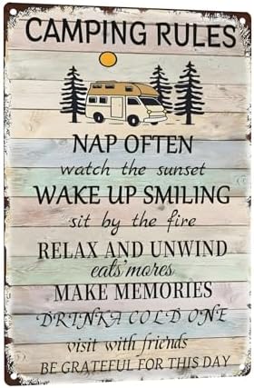 Camping Rules Vintage Metal Sign Nap Often Watch The Sunset Camper Room Campsite Wall Decor Creative Tin Sign For Home Cafe Bar Club Camper Decor Gifts Decor 8x12 Inch by C-CHAIN