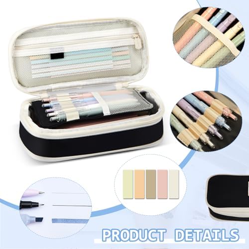 Sinload 60 Pcs Aesthetic Book Annotation Kit School Supplies Cute Pencil Case Mini Stapler Set 12 Highlighter 5 Gel Pen 6 Pencil 5 Magnetic Bookmark 1220 Sticky Note Student Stationary(Black) - Image 4