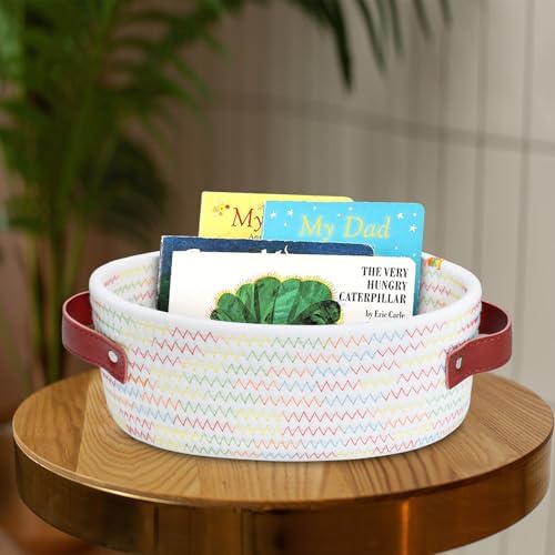 ABenkle Small Woven Basket, Mini Cotton Rope Storage Basket, Tiny Easter Basket, Shelf Basket, Oval Decorative Toy Dog Cat Basket for Nursery, Empty Gift Basket, 9.4" x 5.9" x 3.9" XS - Image 5