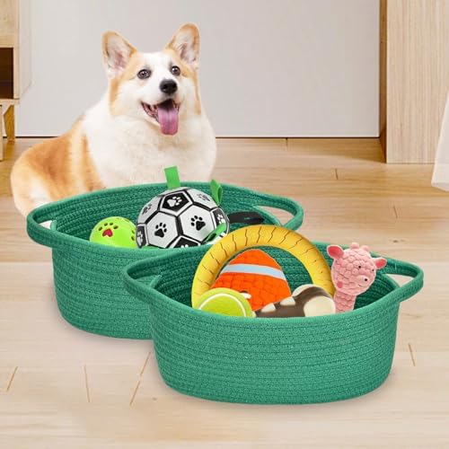 ABenkle Small Basket with Handles, Boho Decorative Rope Woven Dog Cat Toy Storage Bin Shelf Storage Organizer, Easter Christmas Gift Basket, 12"x8"x5" - Image 3