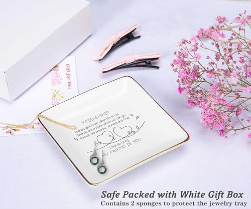 NZY Friendship Gifts for Woman,Best Friend,Bff,Sister-Ceramic Jewelry Tray,Thank You Thanksgiving Birthday Christmas Gifts-Appreciate Present-Trinket Holder Ring Dish-So Lucky My Friend is You - Image 2