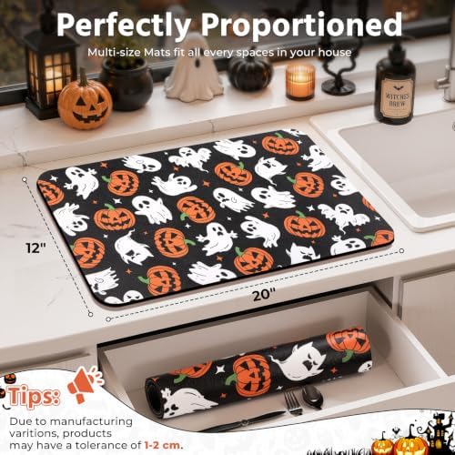 Findosom Ghost Halloween Dish Drying Mat, 12" x 20" Absorbent Coffee Mat - Image 3