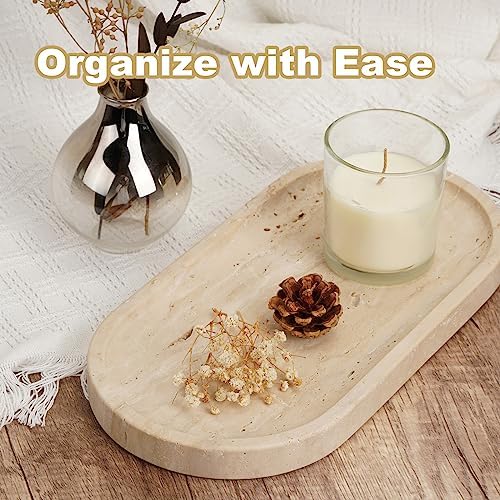 Koville Italian Travertine Tray, 12"x6" Vanity Decorative Marble Tray for Countertop, Catchall Tray for Perfume, Candles, Jewelry Dish Tray - Image 2