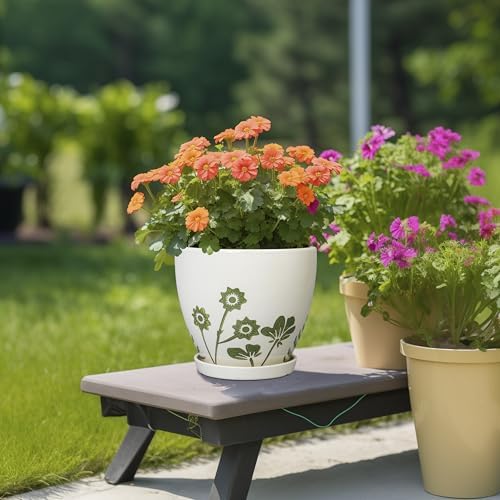 MPotTo 8.2 Inch Plant Pot - Ceramic Planter for Indoor Outdoor Flowers, Boho Round Decorative Indoor Flower Pot with Drainage Hole and Saucer, Gifts for Plant Lovers, Office Garden House Decor, White - Image 4