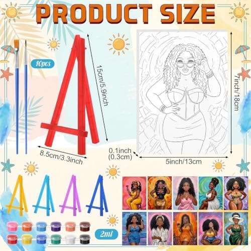 Blosssound 10 Set Pre Printed Canvas Pre Drawn Canvas Painting with Easel Kits 5" x 7" Outline Painting Panels for Beginners, DIY Craft Project, Party Favor, Home Decors(Curvy Goddesses) - Image 2