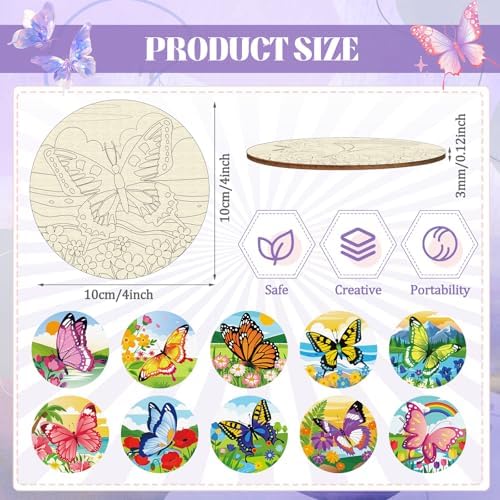 Reallnaive 45 Pcs Butterfly Wooden Coasters Painting Kit, 4 Inch Paint Your Own Boho Coasters with Markers, Mothers Day Arts and Crafts for Adults Women Seniors Elderly Crafters Gifts - Image 2