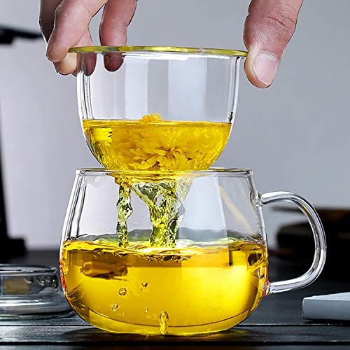 13oz Clear Glass Tea Infuser Cups wtih Filter Basket and Lid for Loose Leaf - Image 3