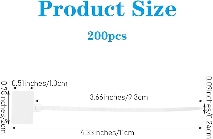 200PCS Nylon Cord Labels Reusable Self-Locking Cable Ties Label Tags Handwriting Cord Wraps Markers for Electronics Cords, Cable Straps Organizer for Earphone, Phone Charger(White)