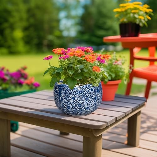 Ceramic Pots for Plants - 8 Inch Round Planter with Drainage Hole, Round Decorative Plant Pots for Indoor Outdoor, Modern Unique Flower Pot, House Living Room Decor, Home Gifts, Blue - Image 4