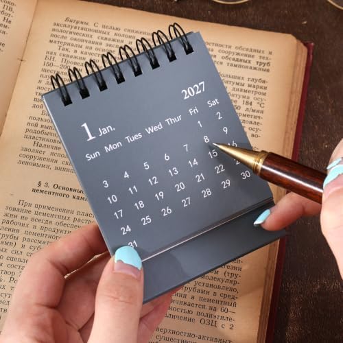 Mini Desk Calendar 2027-2028 - Runs From January 2027 until June 2028 Small Desktop Calendar Thick Paper Twin-Wire Binding with Stickers for Home Office School (Mini Grey) - Image 7
