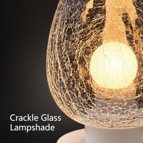 ONEWISH Touch Bedside Table Lamp for Bedroom, 3-Way Dimmable, Crackle Glass Shade, 7.5" Ultra Compact Nightstand Lamp, Warm White 2700K LED Bulb Included, Modern Design(Crack Pattarn) - Image 3